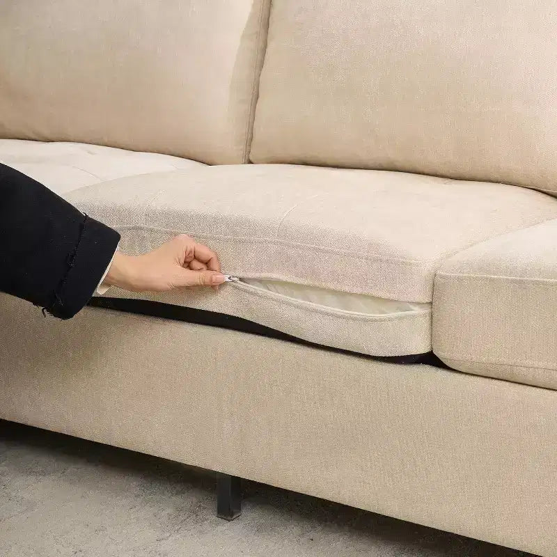 Canapé 3 places surdimensionné de 89 pouces, en tissu chenille, avec larges accoudoirs, appuie-tête amovible et poches de rangement latérales pour le bureau à domicile.