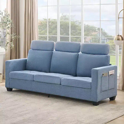 Canapé 3 places surdimensionné de 89 pouces, en tissu chenille, avec larges accoudoirs, appuie-tête amovible et poches de rangement latérales pour le bureau à domicile.