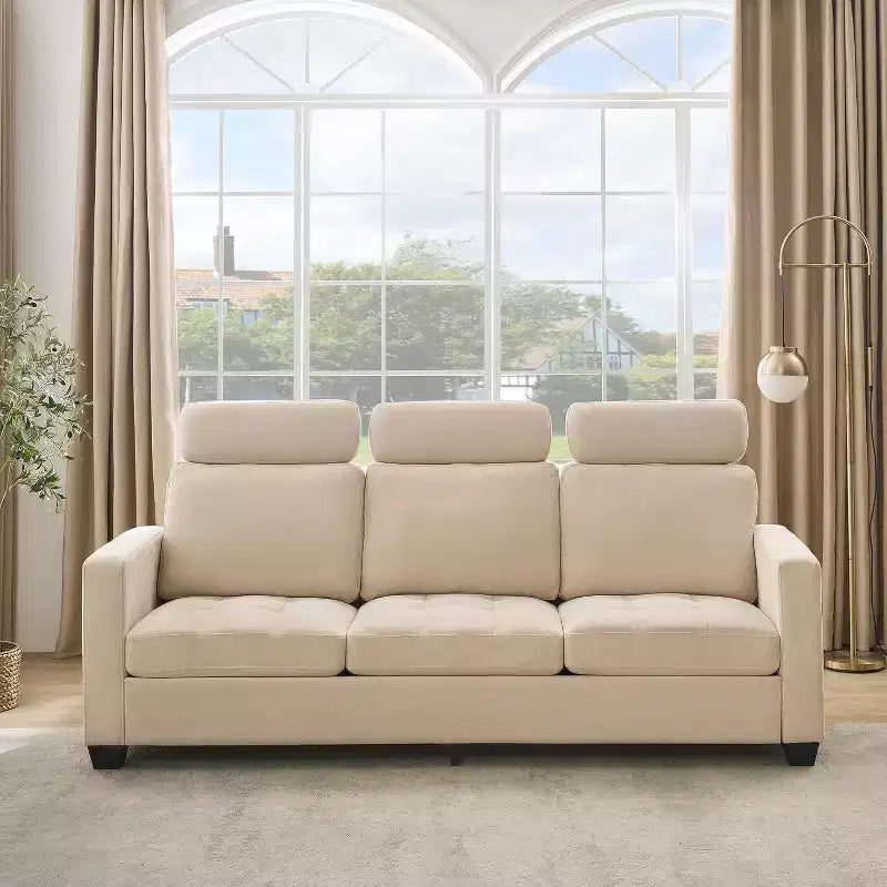 89 in Oversized 3 Seat Sofa, Chenille Fabric Upholstered Sofa with Wide Armrest, Removable Headrest and Side Storage Pockets for Home Office