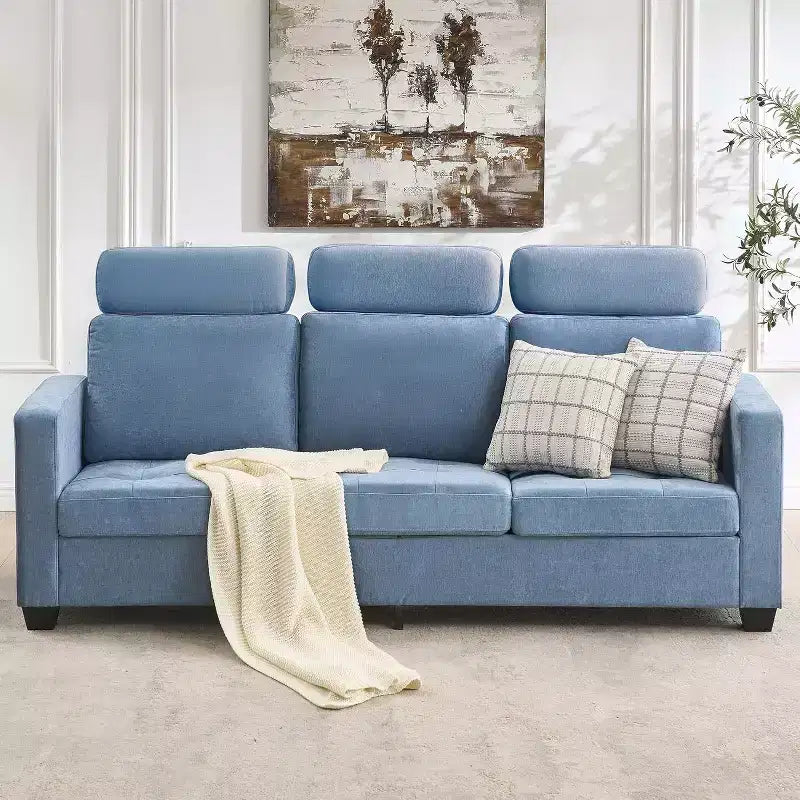Canapé 3 places surdimensionné de 89 pouces, en tissu chenille, avec larges accoudoirs, appuie-tête amovible et poches de rangement latérales pour le bureau à domicile.