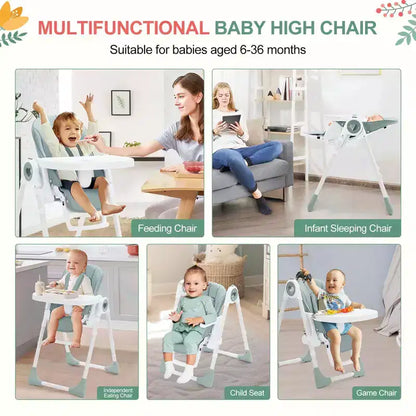 Folding High Chair for Babies & Toddlers - Adjustable 5-Point Safety Harness, Multiple Recline, Removable Easy-Clean Tray & Lightweight Design
