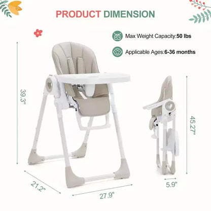 Folding High Chair for Babies & Toddlers - Adjustable 5-Point Safety Harness, Multiple Recline, Removable Easy-Clean Tray & Lightweight Design