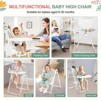 Folding High Chair for Babies & Toddlers - Adjustable 5-Point Safety Harness, Multiple Recline, Removable Easy-Clean Tray & Lightweight Design