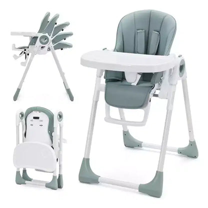 Folding High Chair for Babies & Toddlers - Adjustable 5-Point Safety Harness, Multiple Recline, Removable Easy-Clean Tray & Lightweight Design