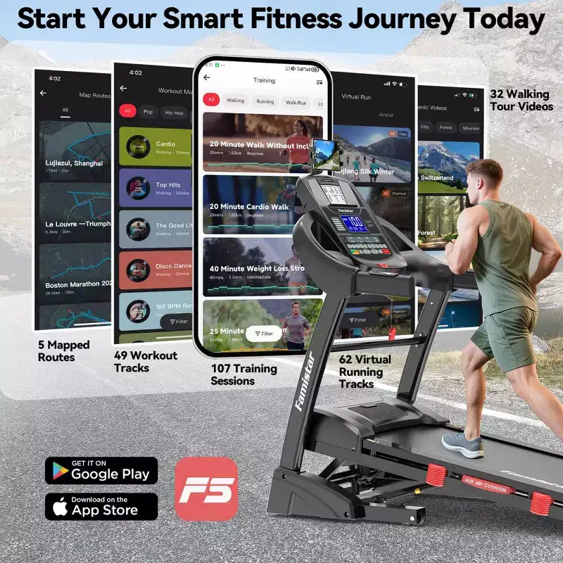20% Auto Incline Treadmill,4.95HP Folding Treadmill 400lb Capacity,71 Program,12MPH,Personalized Workout W/ APP Control,Jogging Walking Home Treadmill
