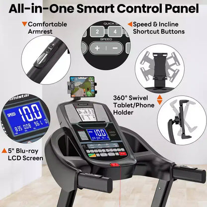 20% Auto Incline Treadmill,4.95HP Folding Treadmill 400lb Capacity,71 Program,12MPH,Personalized Workout W/ APP Control,Jogging Walking Home Treadmill