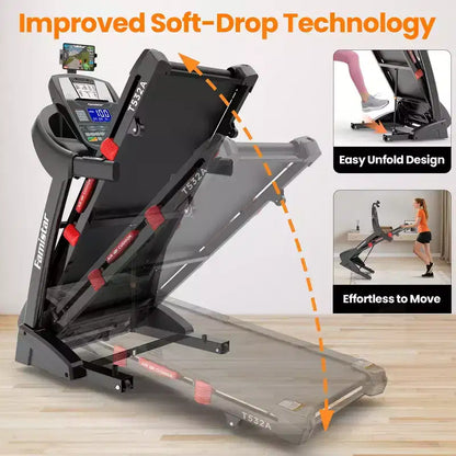 20% Auto Incline Treadmill,4.95HP Folding Treadmill 400lb Capacity,71 Program,12MPH,Personalized Workout W/ APP Control,Jogging Walking Home Treadmill