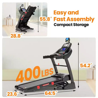 20% Auto Incline Treadmill,4.95HP Folding Treadmill 400lb Capacity,71 Program,12MPH,Personalized Workout W/ APP Control,Jogging Walking Home Treadmill