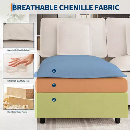 Canapé sectionnel modulaire 108 po Cloud avec accoudoirs de rangement et ports de charge, pouf mobile et porte-gobelet inclus, beige