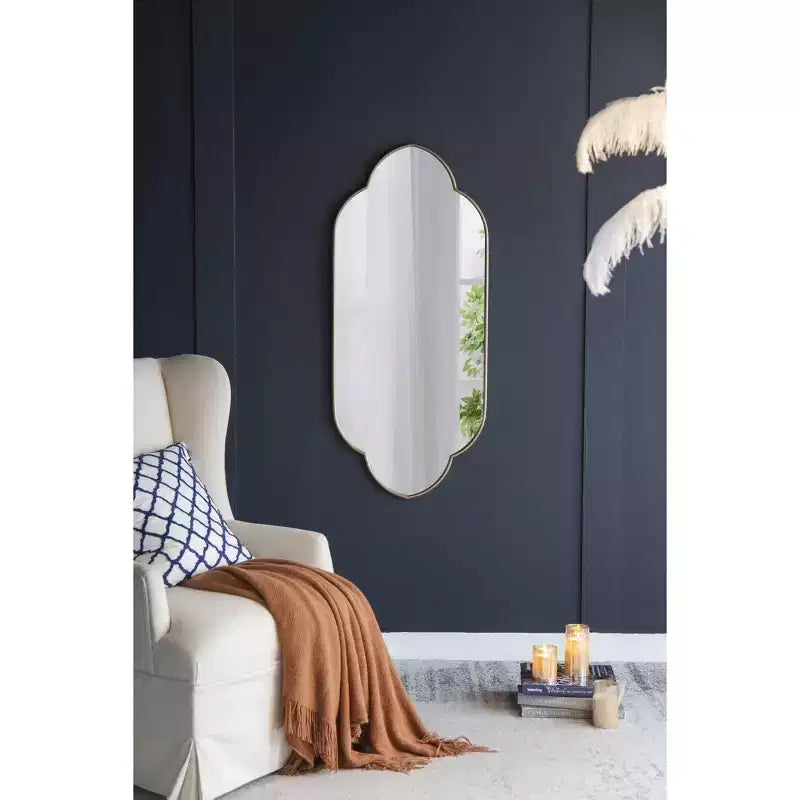 TUYOHW Modern Novelty Decorative Wall Mirror with Wooden Edge,Elegant Home Decor Vanity Mirror for Bedroom,Living Room