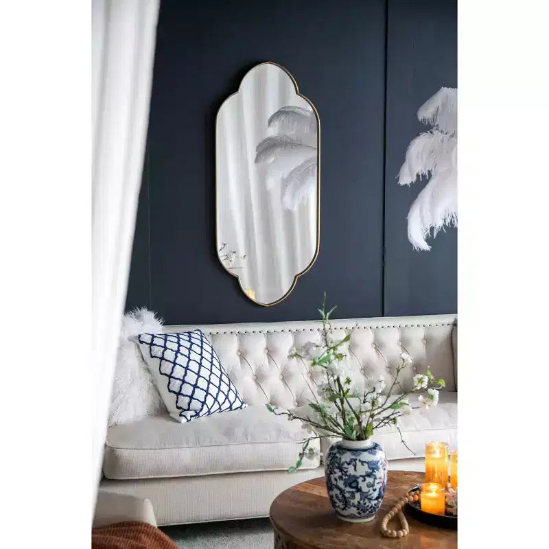 TUYOHW Modern Novelty Decorative Wall Mirror with Wooden Edge,Elegant Home Decor Vanity Mirror for Bedroom,Living Room