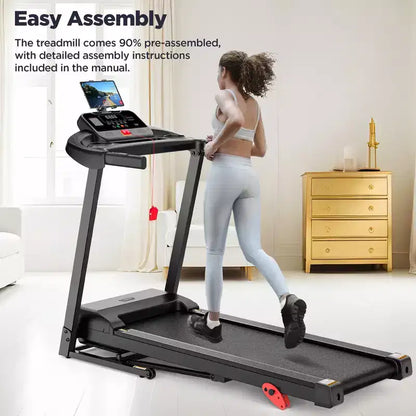 Tapis roulant pliable 2,75 CV, capacité de 136 kg, 3 niveaux d'inclinaison, vitesse de 12 km/h, pour la maison, 64+6+1 programmes, application intelligente, haut-parleurs stéréo Bluetooth Hi-Fi
