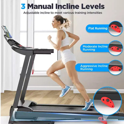 Tapis roulant pliable 2,75 CV, capacité de 136 kg, 3 niveaux d'inclinaison, vitesse de 12 km/h, pour la maison, 64+6+1 programmes, application intelligente, haut-parleurs stéréo Bluetooth Hi-Fi