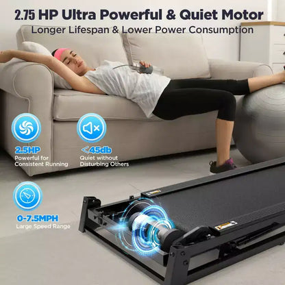 Tapis roulant pliable 2,75 CV, capacité de 136 kg, 3 niveaux d'inclinaison, vitesse de 12 km/h, pour la maison, 64+6+1 programmes, application intelligente, haut-parleurs stéréo Bluetooth Hi-Fi