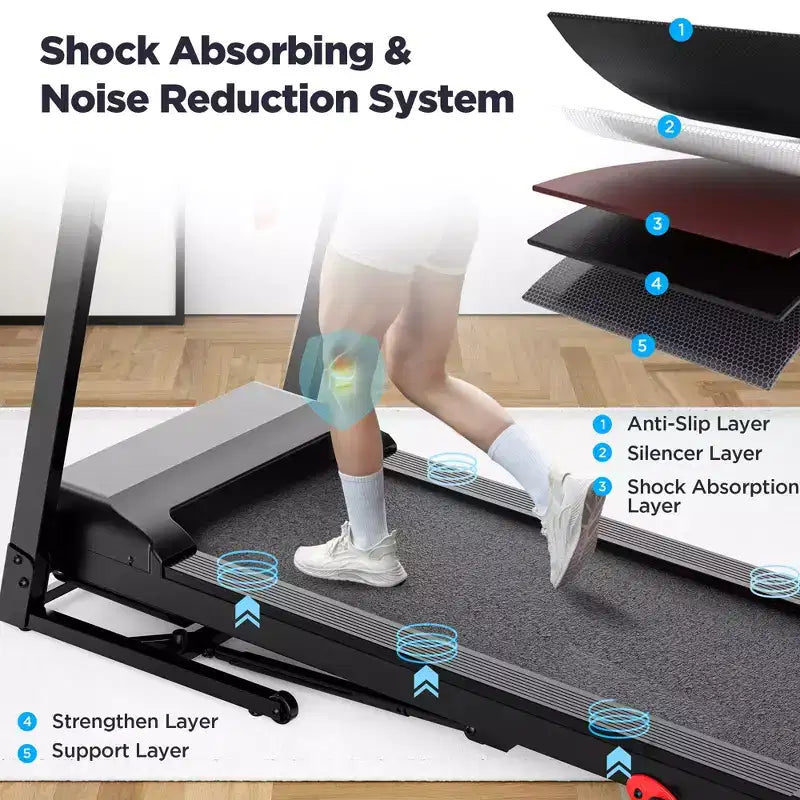 Tapis roulant pliable 2,75 CV, capacité de 136 kg, 3 niveaux d'inclinaison, vitesse de 12 km/h, pour la maison, 64+6+1 programmes, application intelligente, haut-parleurs stéréo Bluetooth Hi-Fi