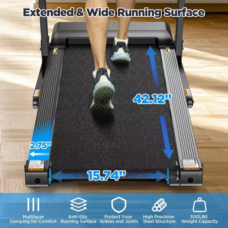 Tapis roulant pliable 2,75 CV, capacité de 136 kg, 3 niveaux d'inclinaison, vitesse de 12 km/h, pour la maison, 64+6+1 programmes, application intelligente, haut-parleurs stéréo Bluetooth Hi-Fi