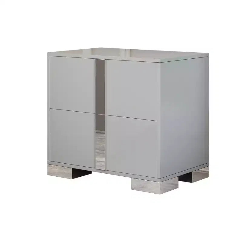 Whisen Elegant Nightstand, Mirrored Bedside Table with 2 Drawers, Metal Foot