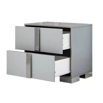 Whisen Elegant Nightstand, Mirrored Bedside Table with 2 Drawers, Metal Foot