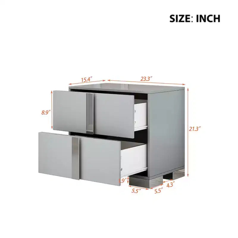 Whisen Elegant Nightstand, Mirrored Bedside Table with 2 Drawers, Metal Foot