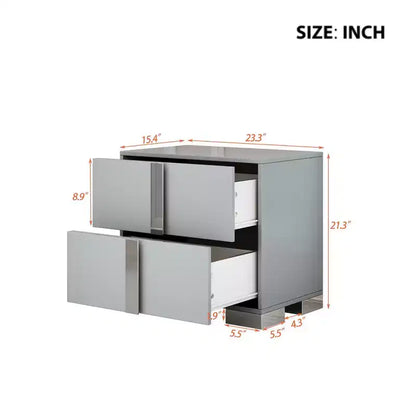 Whisen Elegant Nightstand, Mirrored Bedside Table with 2 Drawers, Metal Foot