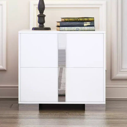 Whisen Elegant Nightstand, Mirrored Bedside Table with 2 Drawers, Metal Foot