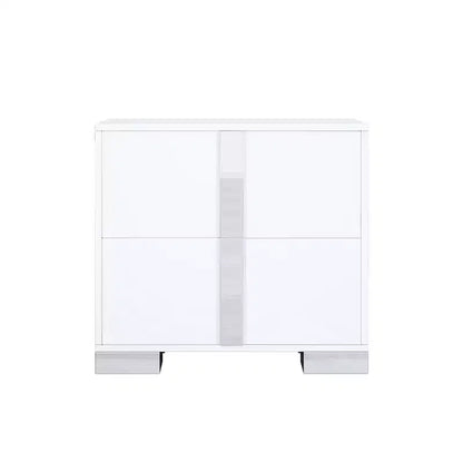 Whisen Elegant Nightstand, Mirrored Bedside Table with 2 Drawers, Metal Foot