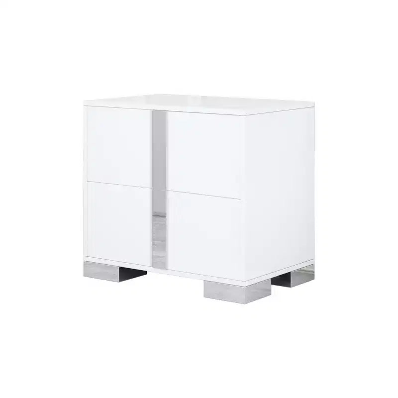 Whisen Elegant Nightstand, Mirrored Bedside Table with 2 Drawers, Metal Foot