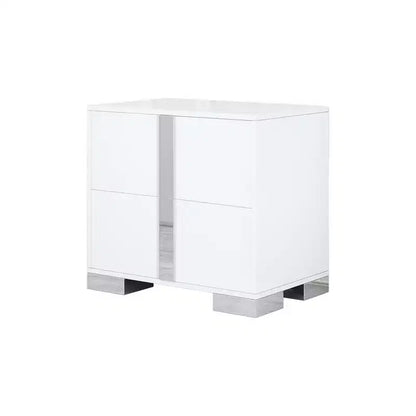 Whisen Elegant Nightstand, Mirrored Bedside Table with 2 Drawers, Metal Foot