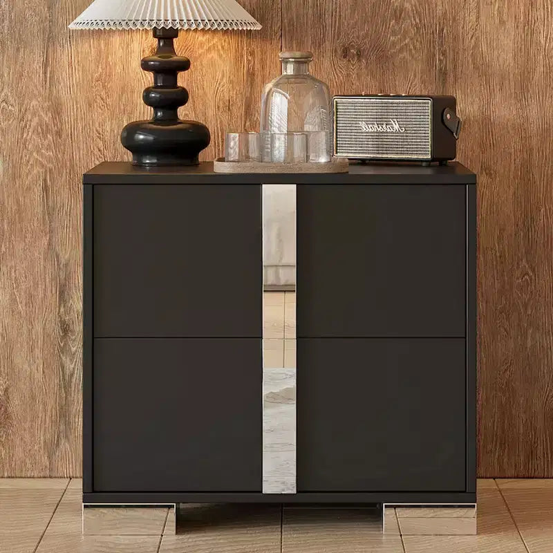 Whisen Elegant Nightstand, Mirrored Bedside Table with 2 Drawers, Metal Foot