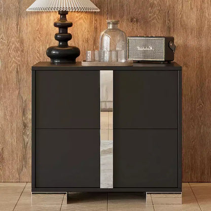 Whisen Elegant Nightstand, Mirrored Bedside Table with 2 Drawers, Metal Foot
