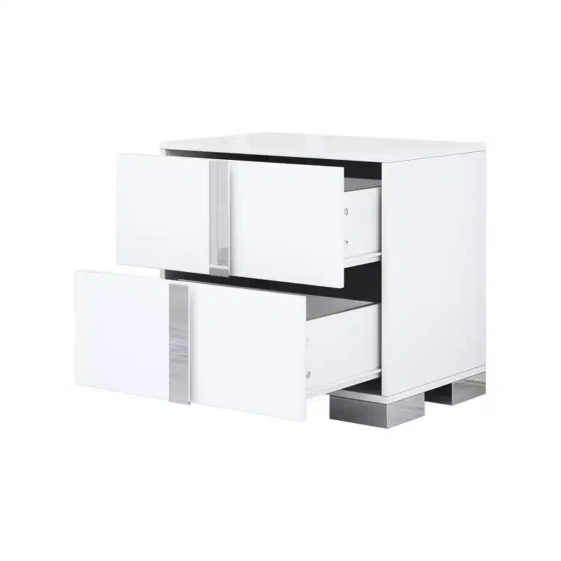 Whisen Elegant Nightstand, Mirrored Bedside Table with 2 Drawers, Metal Foot