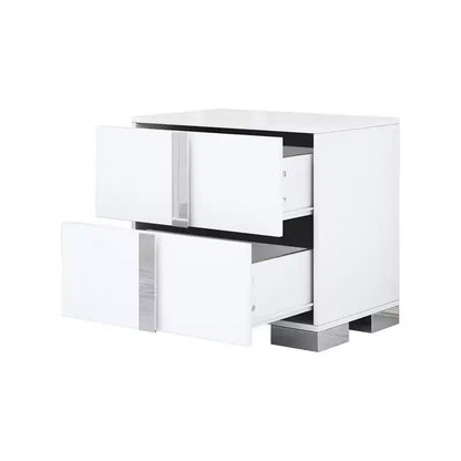 Whisen Elegant Nightstand, Mirrored Bedside Table with 2 Drawers, Metal Foot