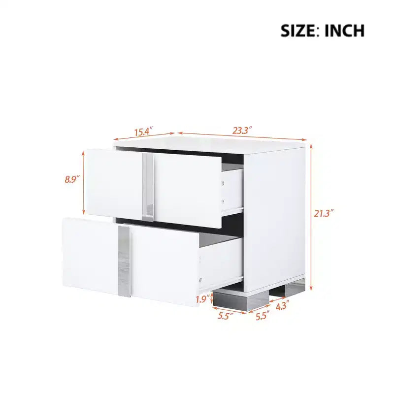 Whisen Elegant Nightstand, Mirrored Bedside Table with 2 Drawers, Metal Foot