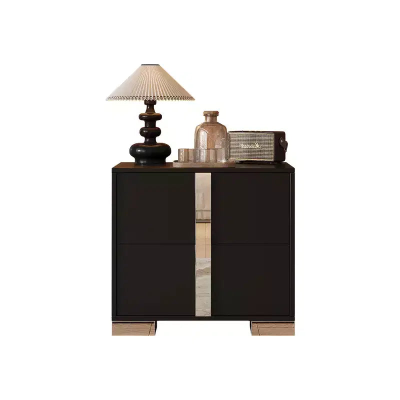 Whisen Elegant Nightstand, Mirrored Bedside Table with 2 Drawers, Metal Foot