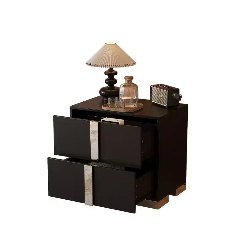 Whisen Elegant Nightstand, Mirrored Bedside Table with 2 Drawers, Metal Foot