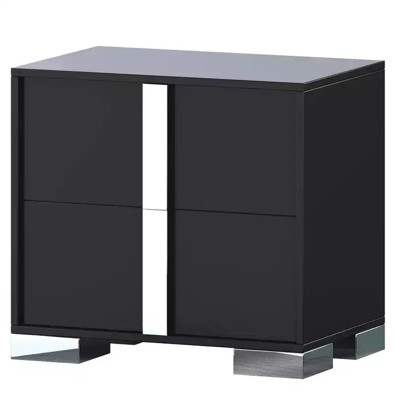 Whisen Elegant Nightstand, Mirrored Bedside Table with 2 Drawers, Metal Foot