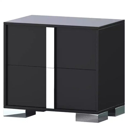Whisen Elegant Nightstand, Mirrored Bedside Table with 2 Drawers, Metal Foot