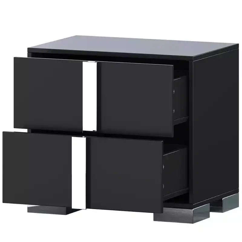 Whisen Elegant Nightstand, Mirrored Bedside Table with 2 Drawers, Metal Foot