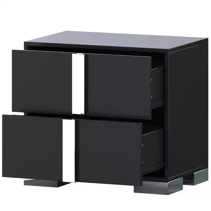 Whisen Elegant Nightstand, Mirrored Bedside Table with 2 Drawers, Metal Foot