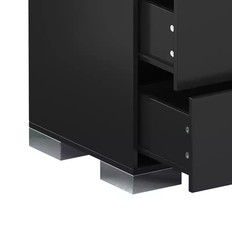 Whisen Elegant Nightstand, Mirrored Bedside Table with 2 Drawers, Metal Foot