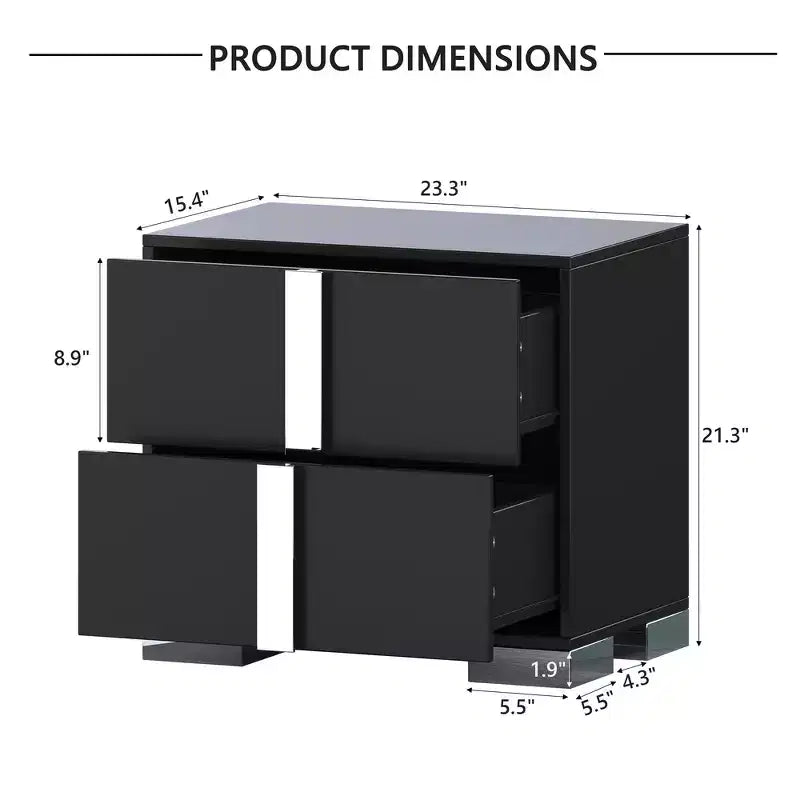 Whisen Elegant Nightstand, Mirrored Bedside Table with 2 Drawers, Metal Foot