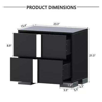 Whisen Elegant Nightstand, Mirrored Bedside Table with 2 Drawers, Metal Foot