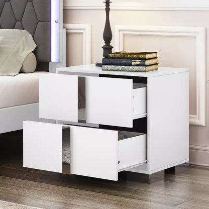 Whisen Elegant Nightstand, Mirrored Bedside Table with 2 Drawers, Metal Foot