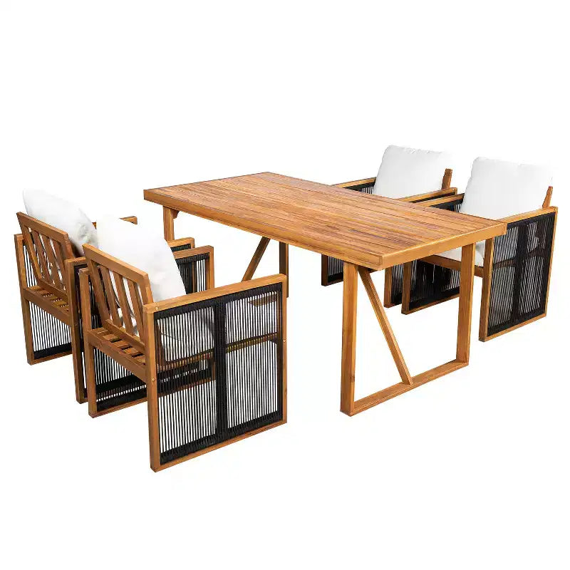 Christopher Knight Home Reina Modern 5 Piece Outdoor Acacia Wood Dining Set with Handwoven Cord
