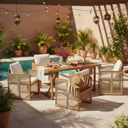 Christopher Knight Home Reina Modern 5 Piece Outdoor Acacia Wood Dining Set with Handwoven Cord