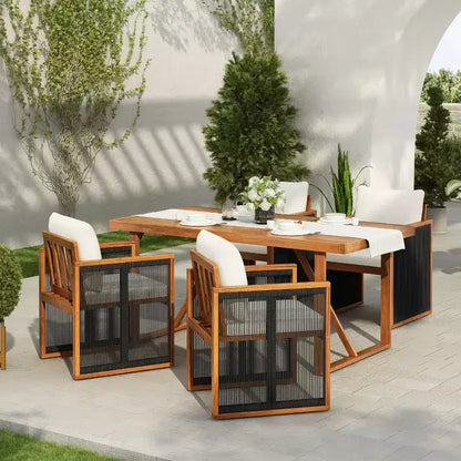 Christopher Knight Home Reina Modern 5 Piece Outdoor Acacia Wood Dining Set with Handwoven Cord