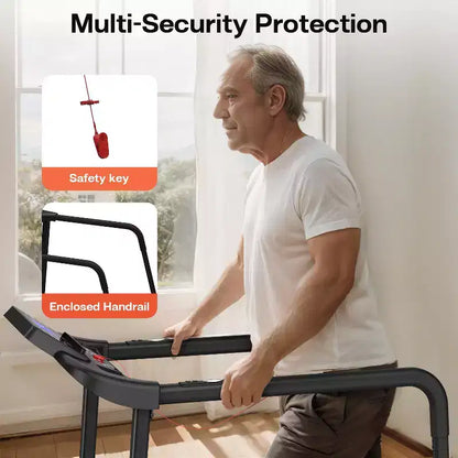 Okak Walking Pad Treadmill for Senior, Foldable Treadmill with Long Handrail for Balance, Treadmill with Large LED Display, Black
