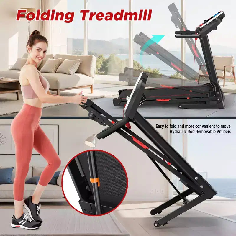 Okak 3.5HP Folding Treadmills with 12 Preset Programs, Foldable Treadmill with Incline and APP, Portable Treadmill for Apartment, Black