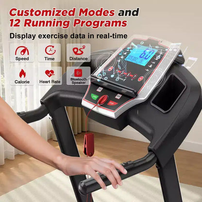 Okak 3.5HP Folding Treadmills with 12 Preset Programs, Foldable Treadmill with Incline and APP, Portable Treadmill for Apartment, Black