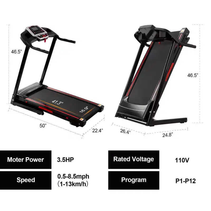 Okak 3.5HP Folding Treadmills with 12 Preset Programs, Foldable Treadmill with Incline and APP, Portable Treadmill for Apartment, Black